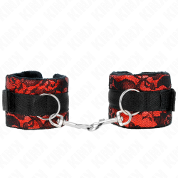 KINK - KURZE HANDGELENKSFESSELN AUS SAMTSPITZE UND NYLONFESSEL ROT/SCHWARZ 23 X 6,5 CM – Produktansicht 2