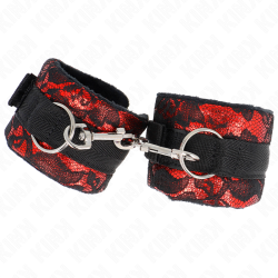 KINK - KURZE HANDGELENKSFESSELN AUS SAMTSPITZE UND NYLONFESSEL ROT/SCHWARZ 23 X 6,5 CM – Produktansicht 3