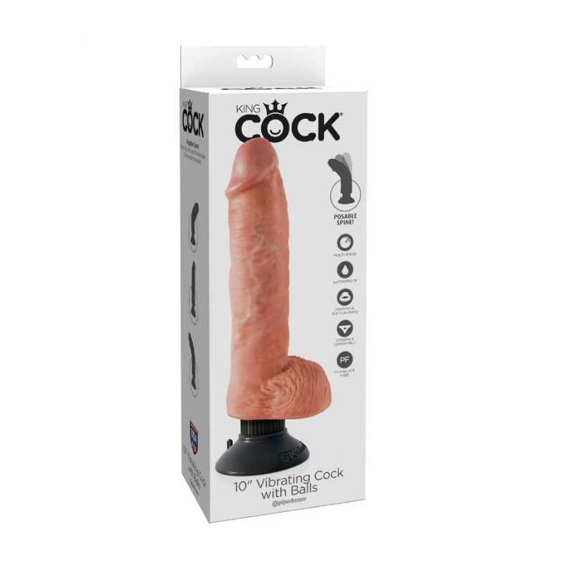 KING COCK - VIBRIERENDER DILDO MIT HODEN 25.5 CM NATÜRLICHE FARBE