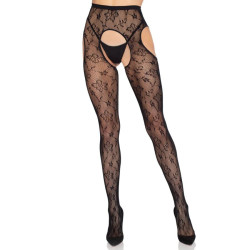 LEG AVENUE - 1967 BLOOM NETZ-STRUMPFHOSE MIT STRUMPFHALTERN, SCHWARZ - EINHEITSGRÖSSE – Produktansicht 4