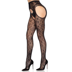 LEG AVENUE - 1967 BLOOM NETZ-STRUMPFHOSE MIT STRUMPFHALTERN, SCHWARZ - EINHEITSGRÖSSE – Produktansicht 5