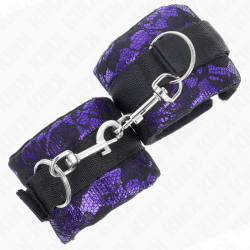 KINK - KURZE HANDGELENKSFESSELN AUS SAMTSPITZE UND NYLONBINDUNG LILA/SCHWARZ 23 X 6,5 CM – Produktansicht 3