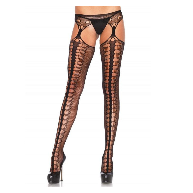 LEG AVENUE - TIGHTS MIT GARTER EXKLUSIV SCHWARZ