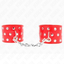 KINK - HANDGELENKFESSELN MIT DRUCKVERSCHLUSS VOLLER NIETEN ROT VERSTELLBAR 19-24 CM X 5,5 CM – Produktansicht 2