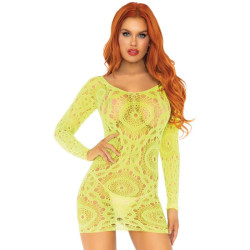 LEG AVENUE - CROCHET LACE LANGRMELIGES MINIKLEID NEON EINE GRÖSSE – Produktansicht 2