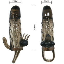 BAILE - BRAVE MAN PENISHÜLLE MIT KLITORIS UND ANALSTIMULATION DOPPELTE KUGEL SCHWARZ 16.5 CM – Produktansicht 9