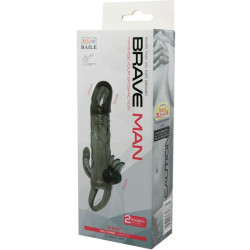 BAILE - BRAVE MAN PENISHÜLLE MIT KLITORIS UND ANALSTIMULATION DOPPELTE KUGEL SCHWARZ 16.5 CM – Produktansicht 10