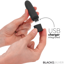 BLACK & SILVER - GERI USB WIEDERAUFLADBARER VIBRIERENDER BULLET 8 VIBRATIONEN SCHWARZ 10 X 2,2 CM – Produktansicht 4