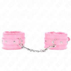 KINK - PREMIUM PELZGEFÜTTERTE HANDGELENKFESSELN ROSA MIT ROSA GÜRTEL VERSTELLBAR 17-29 CM X 6 CM – Produktansicht 2