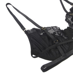 SUBBLIME - 3-TEILIGES SET BH + STRING + STRUMPFBAND AUS SPITZE SCHWARZ – Produktansicht 5