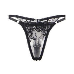SUBBLIME - 3-TEILIGES SET BH + STRING + STRUMPFBAND BLUMENPRINT SCHWARZ – Produktansicht 8