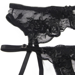 SUBBLIME - 3-TEILIGES SET BH + STRING + STRUMPFBAND BLUMENPRINT SCHWARZ – Produktansicht 9