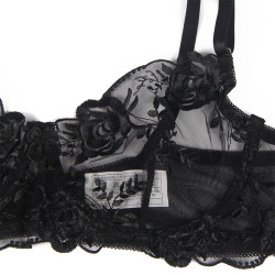 SUBBLIME - 3-TEILIGES SET BH + STRING + STRUMPFBAND BLUMENPRINT SCHWARZ – Produktansicht 10