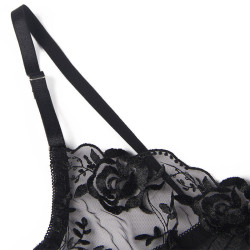 SUBBLIME - 3-TEILIGES SET BH + STRING + STRUMPFBAND BLUMENPRINT SCHWARZ – Produktansicht 12