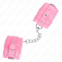 KINK - PREMIUM PELZGEFÜTTERTE HANDGELENKFESSELN ROSA MIT ROSA GÜRTEL VERSTELLBAR 17-29 CM X 6 CM – Produktansicht 4