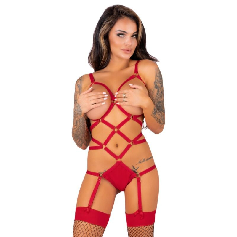 LIVCO CORSETTI FASHION - THIARA LC 20213 SET BODY + STRÜMPFE ROT