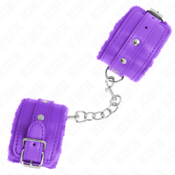 KINK - PREMIUM PELZGEFÜTTERTE HANDGELENKFESSELN LILA MIT LILA GÜRTEL VERSTELLBAR 17-29 CM X 6 CM – Produktansicht 3