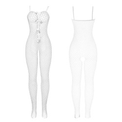 SUBBLIME - 951740 BODYSTOCKING WEISSES NETZ MIT SCHLEIFEN IM SCHRITT EINE GRÖSSE – Produktansicht 4