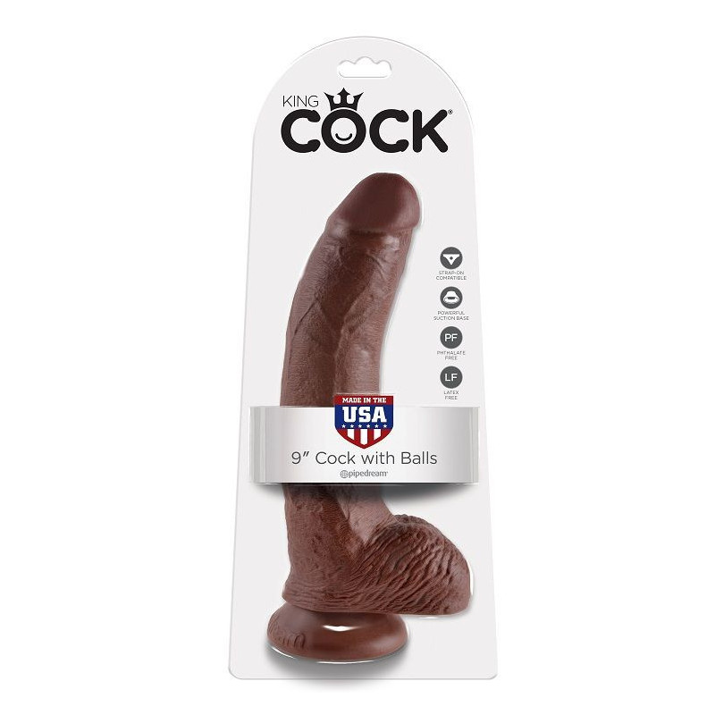 KING COCK - 9 DILDO BRAUN MIT EIER 22.9 CM
