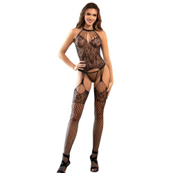 SUBBLIME - 952136 NETZ-BODYSTOCKING OHNE SCHRITT MIT BLUMENDETAILS UND SCHWARZEM NECKHOLDER EINE GRÖSSE – Produktansicht 3
