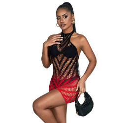 SUBBLIME - 952242 ROTER UND SCHWARZER KLEID AUS ELASTISCHEM NETZ MIT ABGESCHNITTENEM DEGRAD EINE GRÖSSE – Produktansicht 4