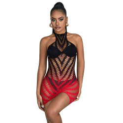 SUBBLIME - 952242 ROTER UND SCHWARZER KLEID AUS ELASTISCHEM NETZ MIT ABGESCHNITTENEM DEGRAD EINE GRÖSSE – Produktansicht 5