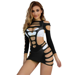 SUBBLIME - 952266 LANGRMELIGER ELASTISCHER NETZ-KLEID SCHWARZ EINE GRÖSSE – Produktansicht 6