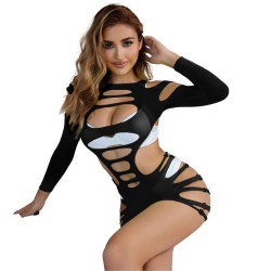 SUBBLIME - 952266 LANGRMELIGER ELASTISCHER NETZ-KLEID SCHWARZ EINE GRÖSSE – Produktansicht 7