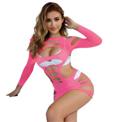 SUBBLIME - 952273 LANGRMELIGER ELASTISCHER NETZ-KLEID ROSA EINE GRÖSSE – Produktansicht 3