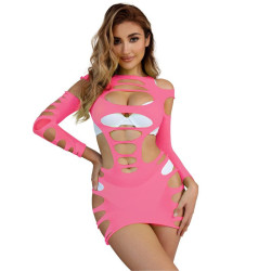 SUBBLIME - 952273 LANGRMELIGER ELASTISCHER NETZ-KLEID ROSA EINE GRÖSSE – Produktansicht 6