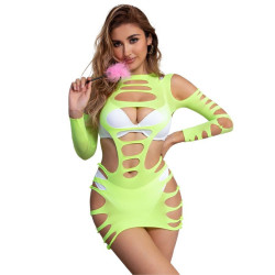 SUBBLIME - 952280 GRÜN LANGRMELIGER ELASTISCHER NETZ-KLEID EINE GRÖSSE – Produktansicht 4