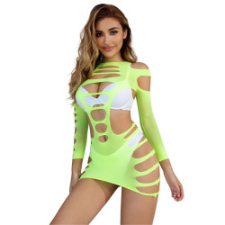 SUBBLIME - 952280 GRÜN LANGRMELIGER ELASTISCHER NETZ-KLEID EINE GRÖSSE – Produktansicht 5