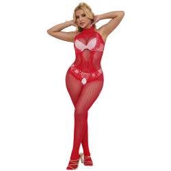 SUBBLIME - 952372 BODYSTOCKING AUS NETZ UND SPITZE MIT HOHER HALS UND OHNE SCHRITT ROT EINE GRÖSSE – Produktansicht 3