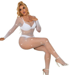 SUBBLIME - 952396 NETZ-BODYSTOCKING MIT DIAMANTEN LANGARM WEISS EINE GRÖSSE – Produktansicht 3