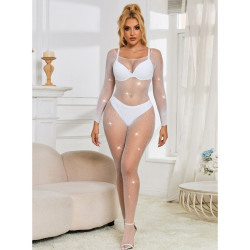 SUBBLIME - 952396 NETZ-BODYSTOCKING MIT DIAMANTEN LANGARM WEISS EINE GRÖSSE – Produktansicht 4