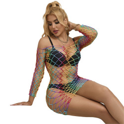 SUBBLIME - 952426 REGENBOGEN-KLEID MIT LANGEN RMELN UND NETZ EINE GRÖSSE – Produktansicht 2