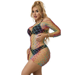 SUBBLIME - 952426 REGENBOGEN-KLEID MIT LANGEN RMELN UND NETZ EINE GRÖSSE – Produktansicht 5