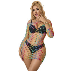 SUBBLIME - 952426 REGENBOGEN-KLEID MIT LANGEN RMELN UND NETZ EINE GRÖSSE – Produktansicht 6