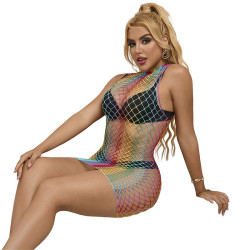 SUBBLIME - 952433 RAINBOW HOHER KRAGEN RMELLOSER NETZ KLEID EINE GRÖSSE – Produktansicht 3