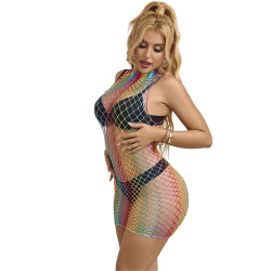 SUBBLIME - 952433 RAINBOW HOHER KRAGEN RMELLOSER NETZ KLEID EINE GRÖSSE – Produktansicht 4