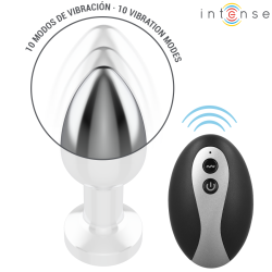 INTENSE - VIBRIERENDER ANALPLUG AUS METALL MIT LED-LEUCHTEN UND FERNBEDIENUNG - GRÖSSE S – Produktansicht 4