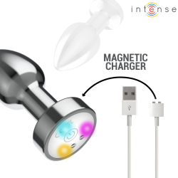 INTENSE - VIBRIERENDER ANALPLUG AUS METALL MIT LED-LEUCHTEN UND FERNBEDIENUNG - GRÖSSE S – Produktansicht 6