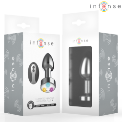INTENSE - VIBRIERENDER ANALPLUG AUS METALL MIT LED-LEUCHTEN UND FERNBEDIENUNG - GRÖSSE M – Produktansicht 3