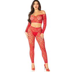 LEG AVENUE - CROP TOP + STRÜMPFE ROT EINHEITSGRÖSSE – D-242035
