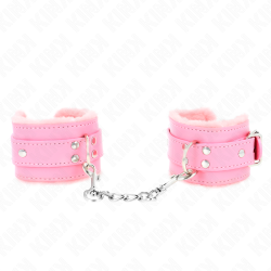 KINK - PELZGEFÜTTERTE HANDGELENKFESSELN ROSA MIT ROSA GÜRTEL VERSTELLBAR 17-29 CM X 6 CM – Produktansicht 2