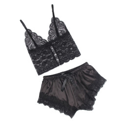 SUBBLIME - 953942 LÄSSIGE SEIDENNACHTHEMD + SPITZENHOSE SCHWARZ L/XL – Produktansicht 4