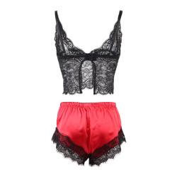 SUBBLIME - 953959 LÄSSIGE SEIDENNACHTHEMD + SPITZENHOSE SCHWARZ/ROT S/M – Produktansicht 6
