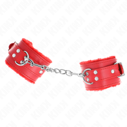 KINK - PELZGEFÜTTERTE HANDGELENKFESSELN ROT MIT ROTEM GÜRTEL VERSTELLBAR 17-29 CM X 6 CM – Produktansicht 3