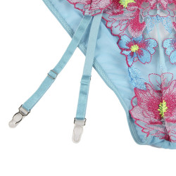 SUBBLIME - 954109 BH + HÖSCHEN MIT STRUMPFGÜRTEL BLUMENDESIGN BLAU S/M – Produktansicht 6