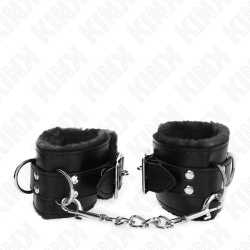 KINK - PELZGEFÜTTERTE HANDGELENKFESSELN SCHWARZ MIT SCHWARZEM GÜRTEL VERSTELLBAR 17-29 CM X 6 CM – Produktansicht 3